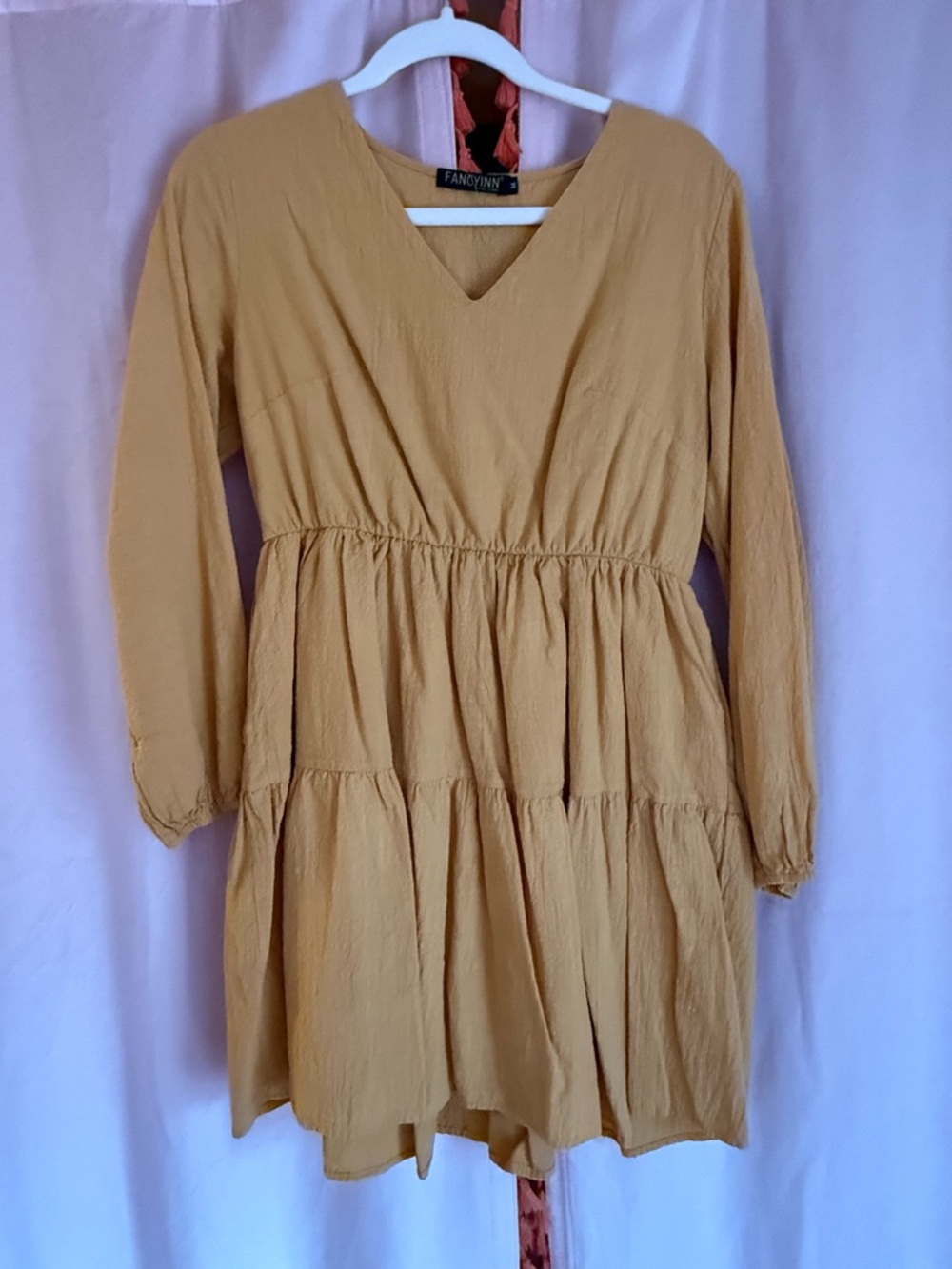 Fancyinn Mustard V-Neck Textured Dress